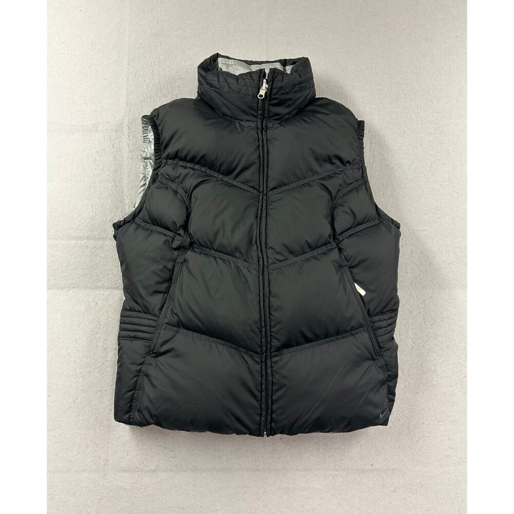 Nike Vintage Women’s Black Puffer Vest Down Fill Full Zip Reversible Size L